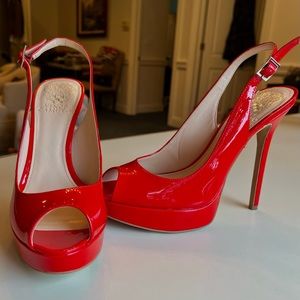 Vince Camuto Red Patent Leather Slingback Stilettos